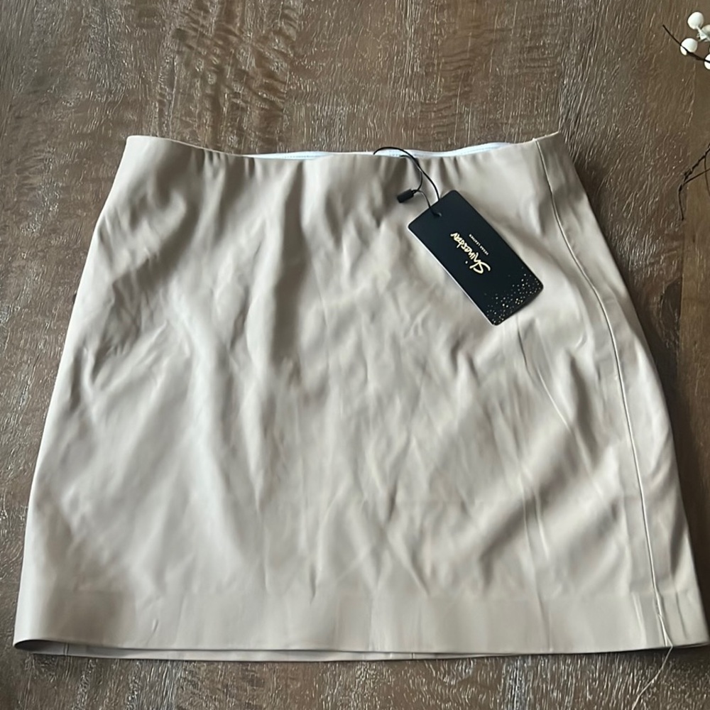 New with tags! Shinestar Women’s Faux Leather Tan Mini Skirt